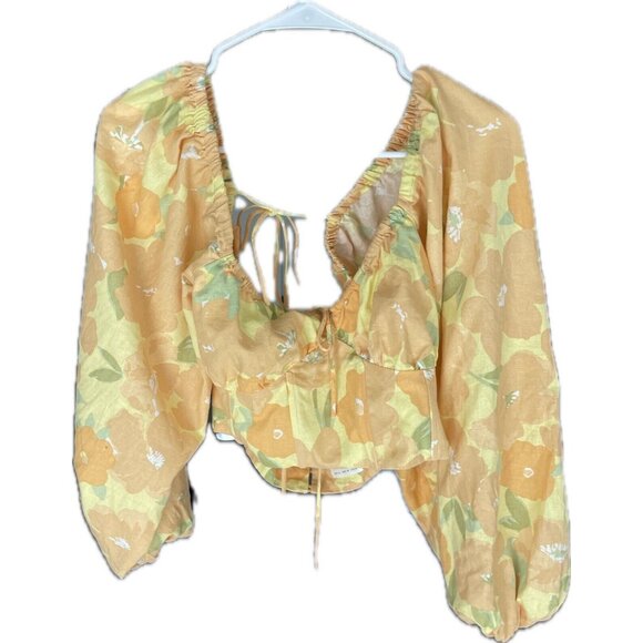 Sabo Australia Jianna Backless Top Puff Sleeves Floral Linen Blend Large - Picture 2 of 7